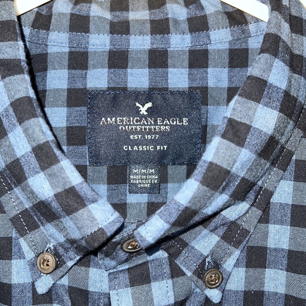 American Eagle Checkered Button Down Size M Class… - image 4